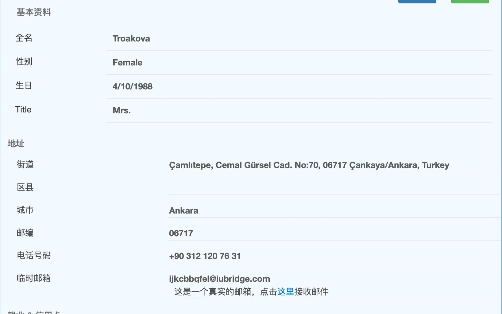 土耳其 Apple ID 账单地址信息示例